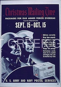 WWII Poster, Army, Navy "Christmas Mailing Time" Art Print on 11x14" 22903 - Picture 1 of 1
