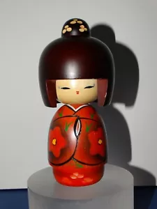 "Bambola giapponese Kokeshi vintage in legno HoHoemi sorriso ragazza kimono di Masae Fujikawa ~6" - Foto 1 di 12