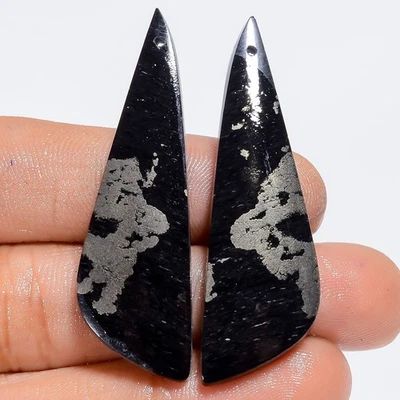 Authentic Apache Gold Pyrite Fancy Cabochon Gemstone Pair Drilled 49Ct 48X14X4mm - Image 1 of 2