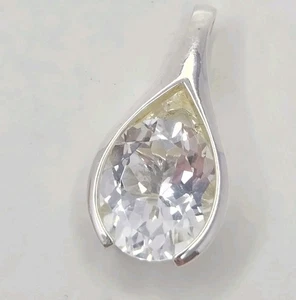 Vintage White Topaz Sterling Silver 925 Pendant ONLY, 1" x 1/2" 3.6g - Picture 1 of 8