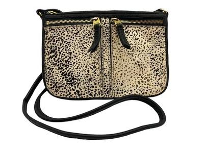 Fossil Crossbody Bag Elise Black Cowhide Animal Print Boho Western - Imagem 1 de 4
