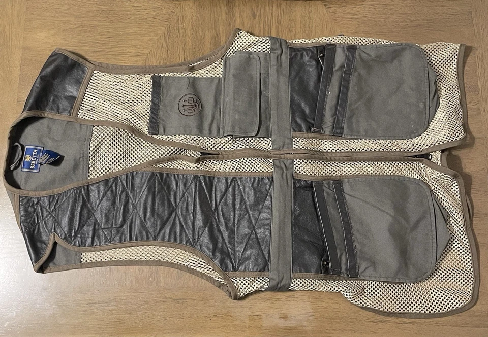 Beretta Shooting Vest Mens L Mesh Leather Brown Clays Shell Pocket Fish Large - Image 1 of 3