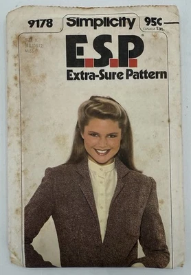 Simplicity 1979 Sew Pattern #9178 Lined Blazer Size 8-10-12 Bust 31.5-34 Uncut - Image 1 of 2