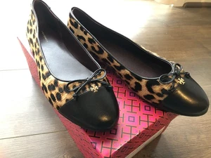 New Tory Burch Cap Toe Leopard Print Size 10.5 Leather Ballet - Picture 1 of 11