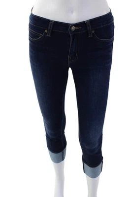 Pantalones de mezclilla Henry & Belle para mujer mezcla de algodón lavado oscuro con puños azules talla 26 Foto 1 de 4