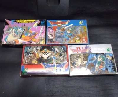 Lot 4 Nintendo Famicom Dragon Quest 1 2 3 4 Ⅱ Ⅲ Ⅳ Set Family Computer CIB w/Box - Image 1 of 4
