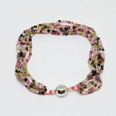 Pulsera JTV de plata de ley de 25 quilates con múltiples cuentas de turmalina ~ 7" Foto 1 de 4