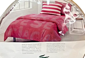 Edredón Lacoste Tiebreak 100 % algodón a rayas + fundas + juego de sábanas completo/rosa - Imagen 1 de 9