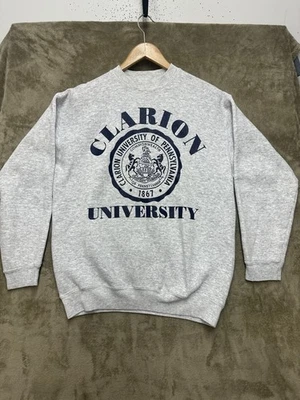 Sudadera Clarion University Vintage Años 80 90 Velva Brillo Cuello Redondo Grande Gris Foto 1 de 4