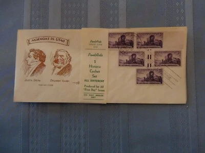US # 950 Utah 3 Cent Set Of 5 Pent Arts Cachet Unaddressed FDC W/Label  #10  - Image 1 of 4