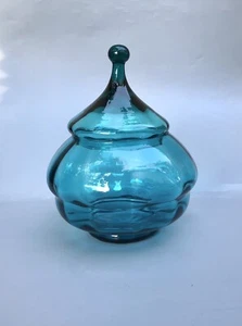 Vintage MCM Empoli Apothecary Blue Glass Jar - Picture 1 of 9