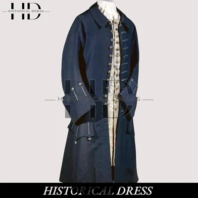 Abrigo vaquero azul marino del siglo XVIII | Chaqueta histórica personalizada para hombre | Foto 1 de 4
