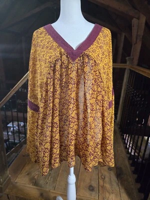 Top túnica Lane Bryant para mujer 22/24 floral amarillo mostaza borgoña bohemio bohemio Foto 1 de 4