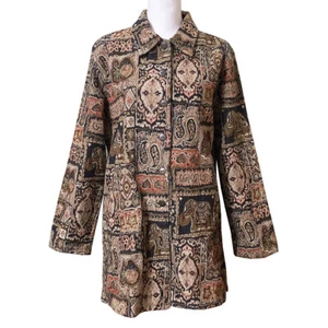 Chicos Tapestry Coat Large Embroidered Elephant Bird Paisley Floral - Picture 1 of 9