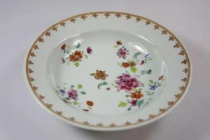 CHINESE ANTIQUE 18th CENTURY EXPORT WARE HAND PAINTED FLORAL SCENE PLATE - Picture 1 of 8