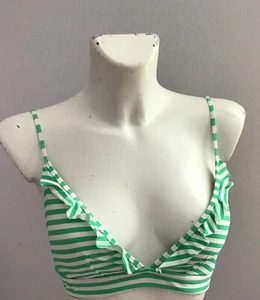 J Crew Women’s Bikini Top Size Small Green White Stripe Padded - Picture 1 of 6