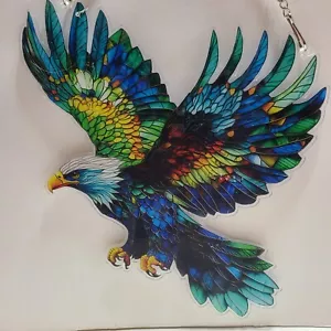 Multi-Color Acrylic American Bald Eagle Suncatcher 8" X 8" Inches w/Chain. - Picture 1 of 8