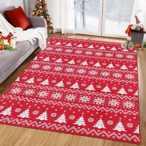 Christmas Area Rug 5X7 Feet Snowflake and Xmas Tree Boho Floor Cover Machine Was - Picture 1 of 7