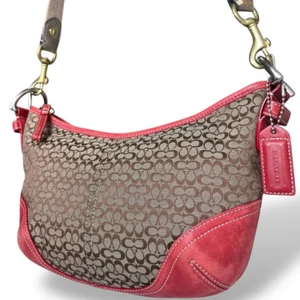 Coach one-shoulder bag and accessory pouch leather red 6351 Authentic USED - Picture 1 of 10