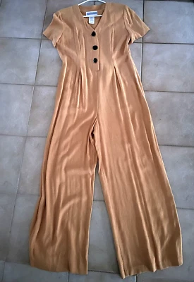 Mono Mameluco De Colección Años 90 Y2K Mujer Manga Corta Pierna Ancha Dorado Talla 12 Hecho en EE. UU. Foto 1 de 4