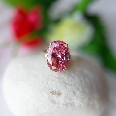 Large Pink Sapphire Engagement Wedding Band Ring for Her, Pink Gemstone Ring - Image 1 of 4