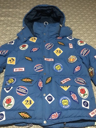 OFF WHITE Piumino Off White Virgil Abloh blu toppe riscaldamento globale ret $2965 taglia Med