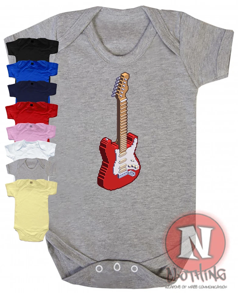 NAUGHTEES CLOTHING Pixelgitarre Babygrow Babyanzug tolles Geschenkweste Retro Rock'n'Roll Stil