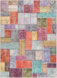 Patchwork Handgeknüpfter Perserteppich 241x175 cm-Orient,Carpet,Rug,Vintage - Picture 1 of 6