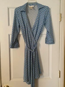 JULIE BROWN Wrap Dress Size Small Blue Jersey Knit V-Neck ¾ Sleeve Women’s - Picture 1 of 6
