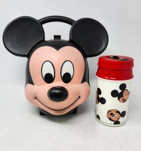VINTAGE Disney Mickey Mouse Head Lunch Box Kit Aladdin Industries W/ Thermos EUC - Picture 1 of 15