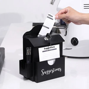 Matte Black Metal Lockable Comment / Suggestion Box w/ Paper & Pen Holder Slots - Picture 1 of 7