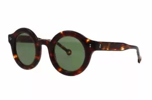 200€ Brown Thick Round Sunglasses Hally & Son HS862 Moscot Style - Picture 1 of 8