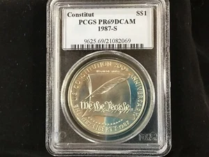 1987-S U.S Constitution Silver Dollar PCGS PR69DCAM Gem Proof B0475 - Picture 1 of 10