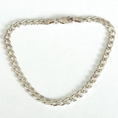 Brazalete de cadena de eslabones de bordillo ancho de 4 mm de plata de ley 925 italiana de 7,25" Foto 1 de 4