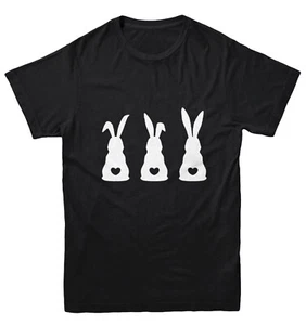 Three Rabbits With Heart Tails - Bunny Easter Holiday Youth T-Shirt - Picture 1 of 20