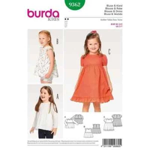 Burda Schnittmuster 9362 Leicht Kinder Bluse,Kleid,Hängerchen, Rock für Mädchens - Bild 1 von 4