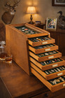Solid Wood 7 Drawer Display Cabinet for Coins Knives Watch Medals w/ Glass Top