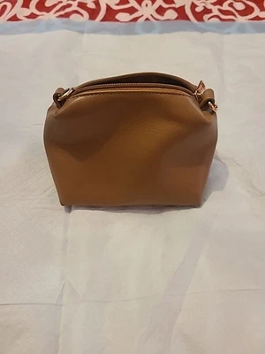 Anthropologie Vegan Leather Cosmetic Bag Zip Pouch Classic Brown W/ Free Strap - Image 1 of 4