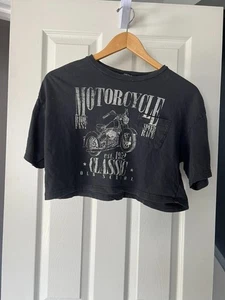 Forever 21 Motorcycle Graphic Crop Top Black Distressed Biker Tee Grunge Small - Picture 1 of 3