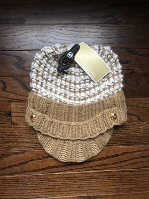 Michael Kors Women’s OSFM Chunky Cable Knit Tan/White Winter Hat w/Visor - NWT! - Image 1 of 4