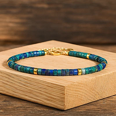 Pulsera de cuentas de malaquita azurita natural, regalo hecho a mano, delicadas piedras preciosas curativas Foto 1 de 4