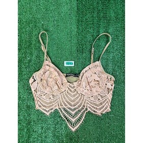 For Love & Lemons Skivvies Lace Longline Bralette Tan Handkerchief Hem Large