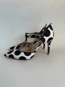 NIB Boden size US 7/ EU 37.5 navy blue/ivory Polka Dot t-strap pointed toe heels - Picture 1 of 24