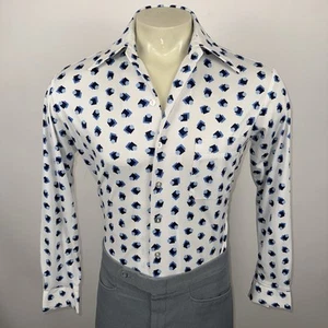 Vtg 60s 70s Disco Shirt Mens Medium Joel Butterfly Collar Hippie Geometric Nik - Afbeelding 1 van 14