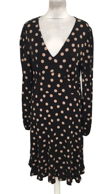 Vestido Feminino Romano Tamanho 12 Preto e Taupe Bainha de Bolinhas Babado Decote V Novo F1 - Imagem 1 de 4