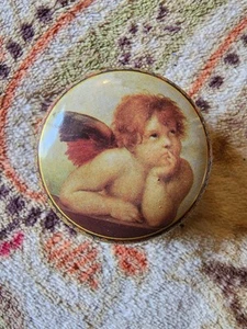 Vintage Mini Round Tin Trinket Box Canister Decor Angel - Picture 1 of 4