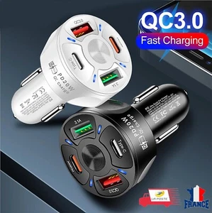 Chargeur Rapide Voiture Allume Cigare USB Type-C PD20W QC3.0 Adaptateur 4 PORTS - Photo 1/13