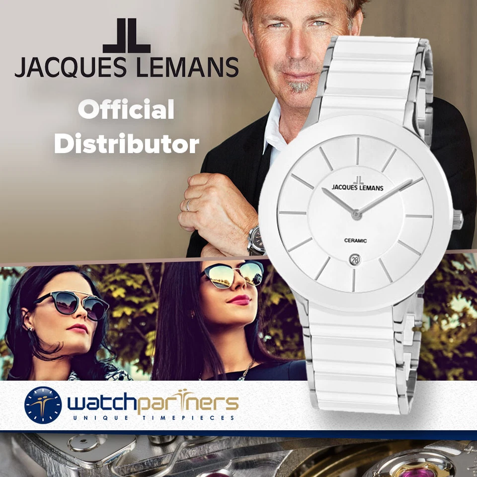 JACQUES LEMANS Classic 'Dublin' Watch 40mm Ceramic Strap Sapphire Glass Wht Dial - image 1 of 4