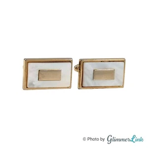 Vintage Anson Rectangular Mother of Pearl Gold Tone Cufflinks - Picture 1 of 7