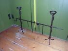 18thC New York Wrought Iron Hearth Candle Stands Roasting Spit Skewers & Hanger